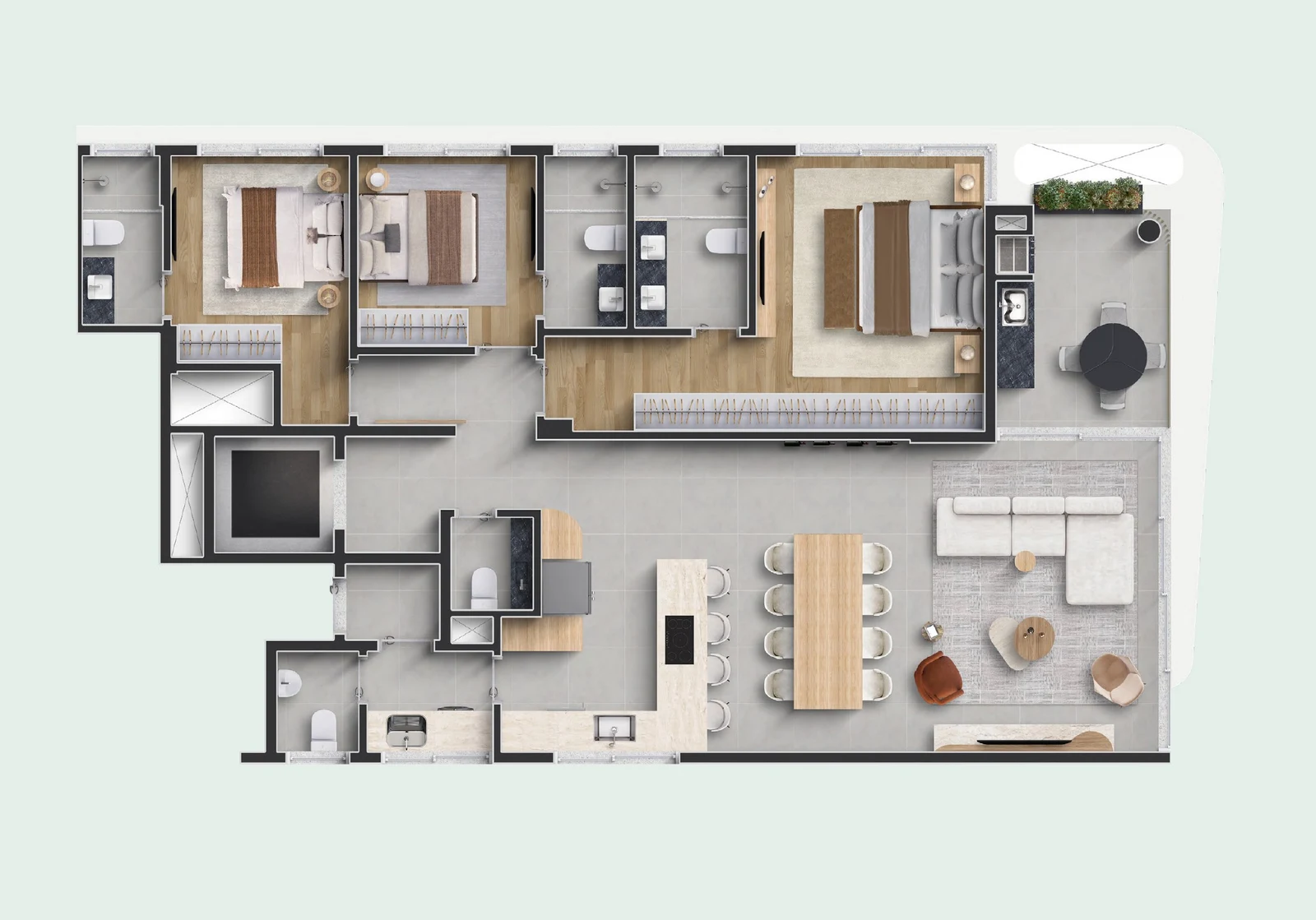 Planta apartamento tipo 02 AION 144 m²
