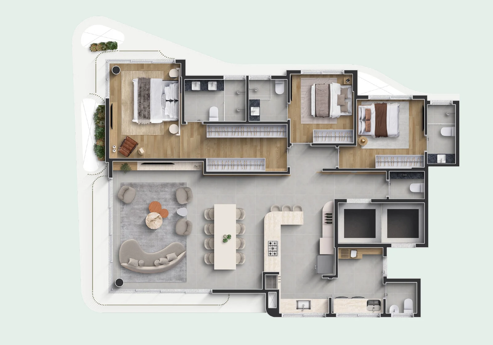 Planta apartamento tipo 01 AION 153 m²