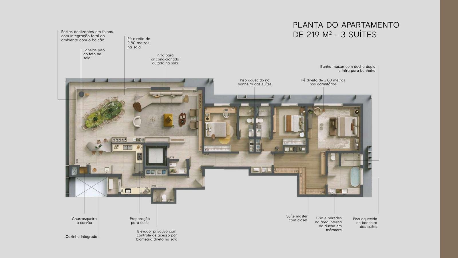 Sala do apartamento de 219 m²