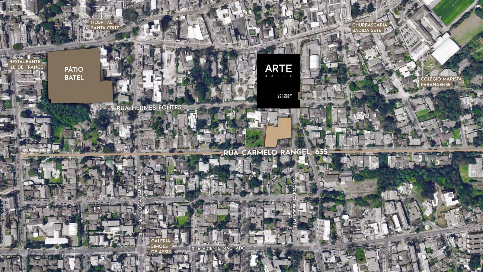 Mapa de localização do Arte Batel na Rua Carmelo Rangel, Batel, Curitiba