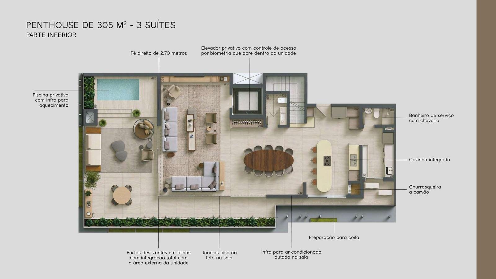Planta superior do penthouse de 305 m²