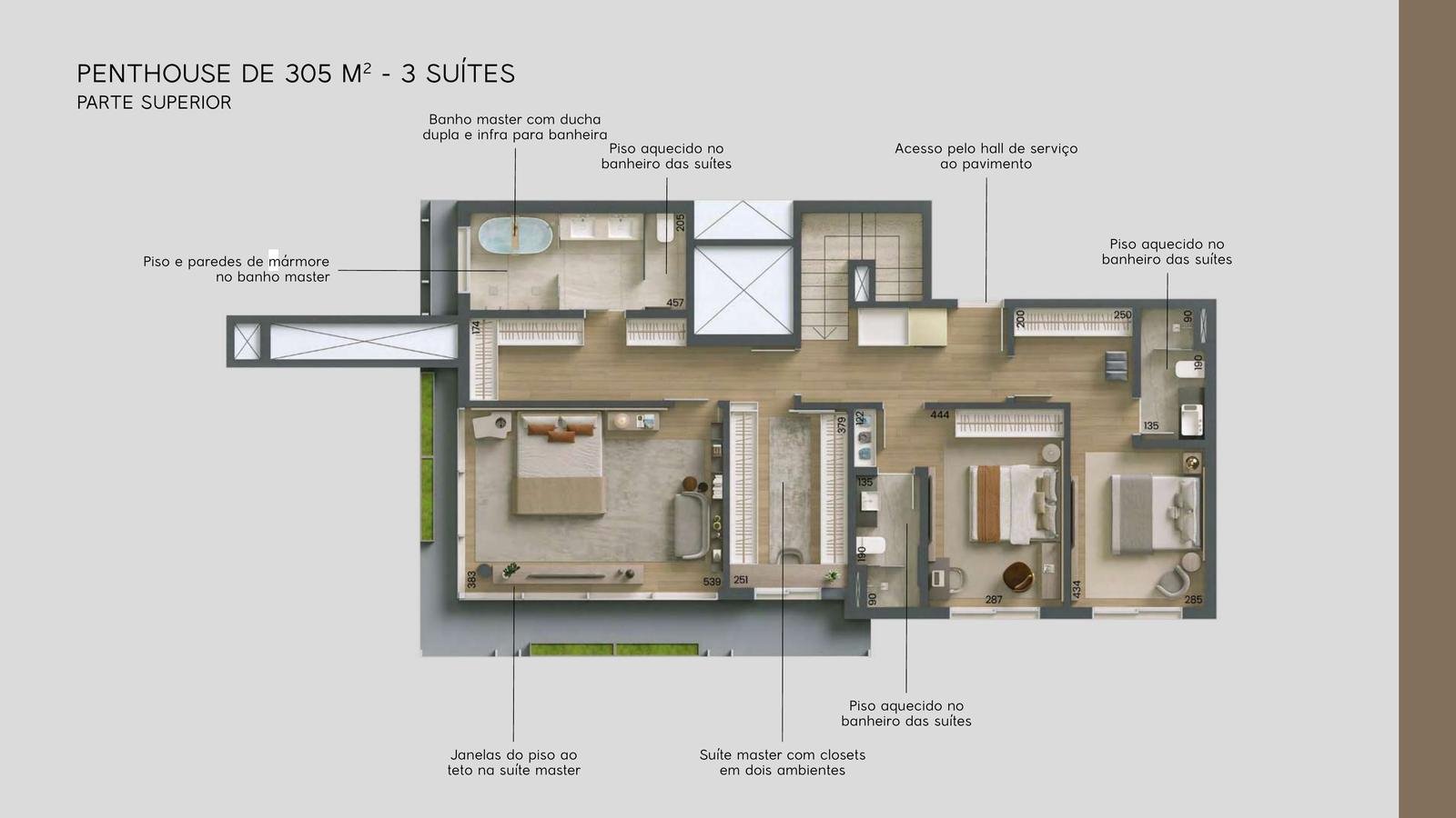 Planta inferior do penthouse de 381 m²