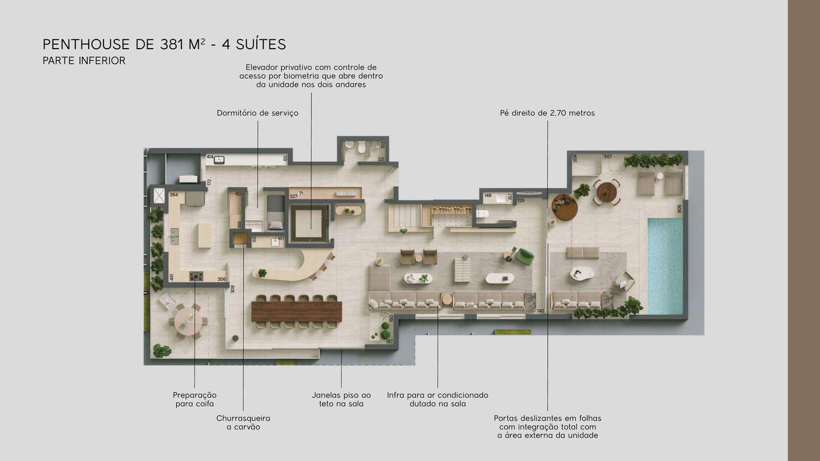 Planta superior do penthouse de 381 m²