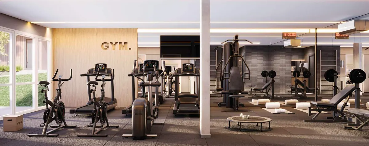Academia com equipamentos de cardio e musculação