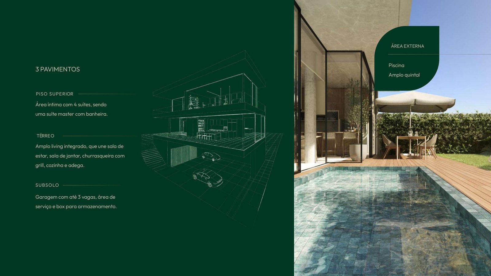 Piscina privativa com deque de madeira em uma casa do Aurora Garden