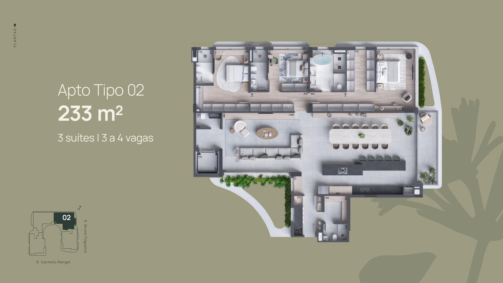 Planta do Apartamento Tipo 02 do Carmelo 180, 233 m², 3 suítes