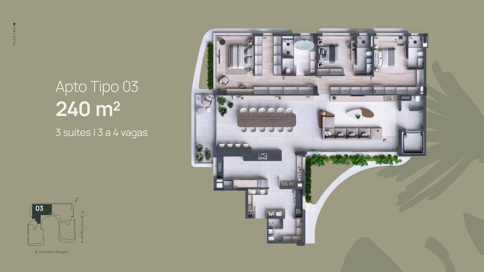 Planta do Apartamento Tipo 03 do Carmelo 180, 240 m², 3 suítes
