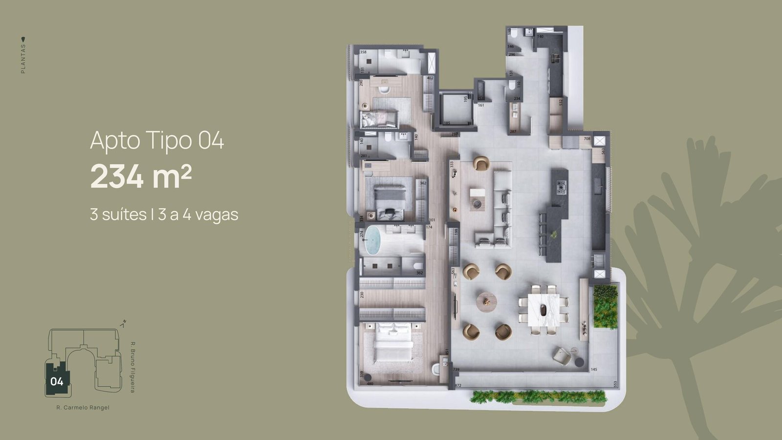 Planta do Apartamento Tipo 04 do Carmelo 180, 234 m², 3 suítes