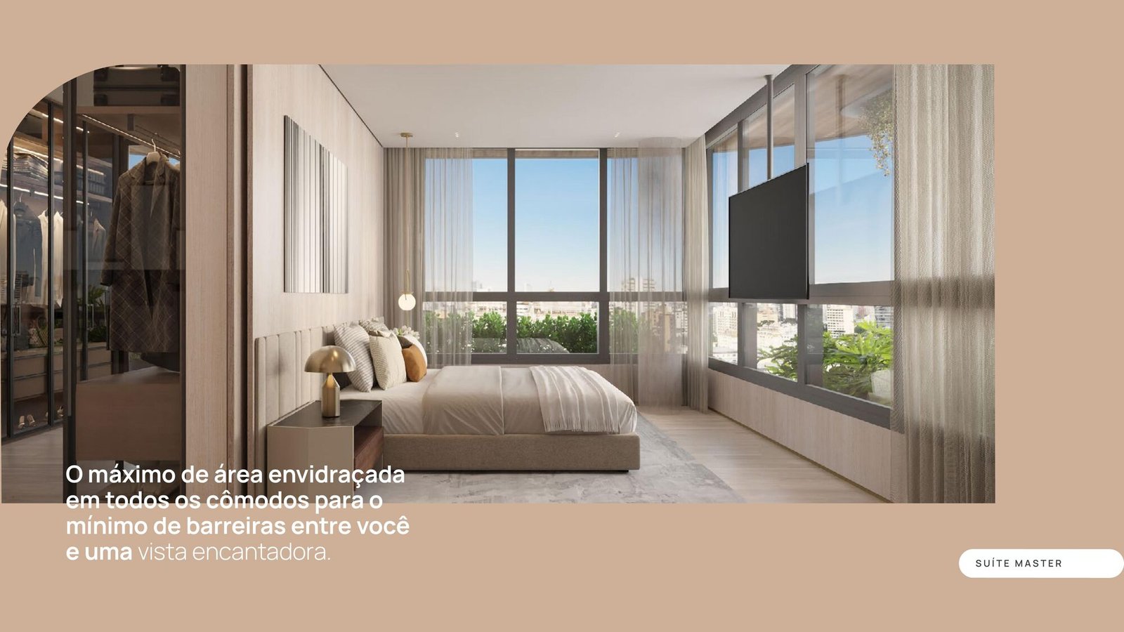 Suíte master do apartamento tipo do Carmelo 180