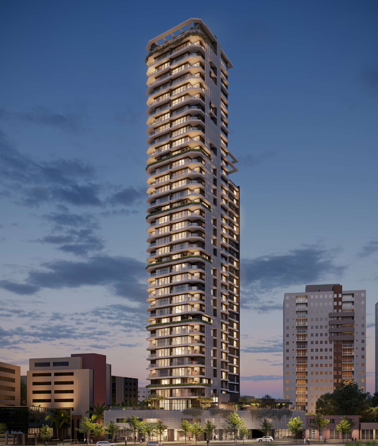 Perspectiva do CEDRAT, torre residencial de 39 andares no Água Verde, Curitiba