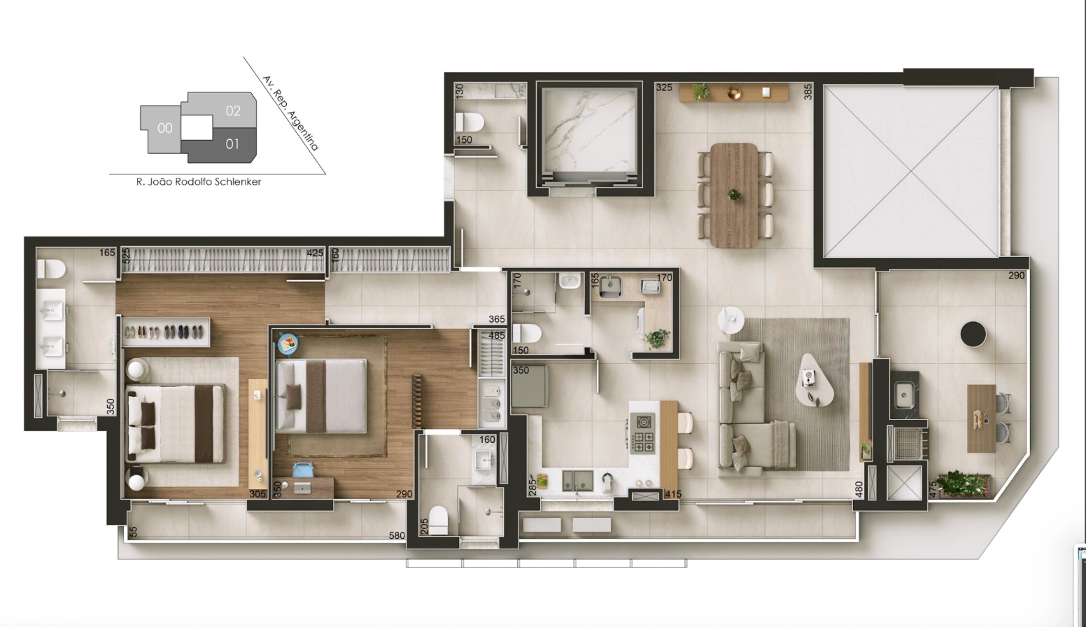 Planta 02 do CEDRAT, apartamento de 2 dormitórios com 146 m²