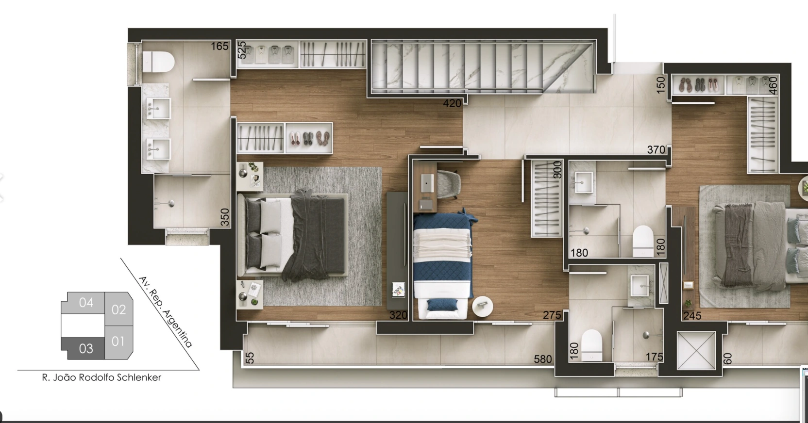 Planta 06 do CEDRAT, duplex superior de 3 dormitórios com 151 m²
