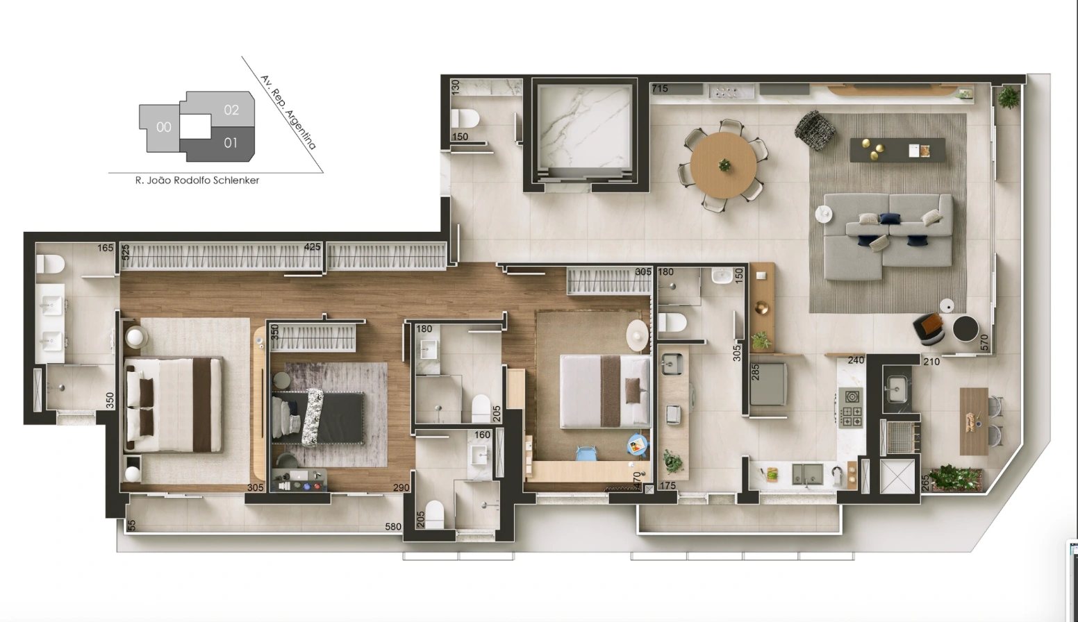 Planta 07 do CEDRAT, apartamento de 3 dormitórios com 159 m²