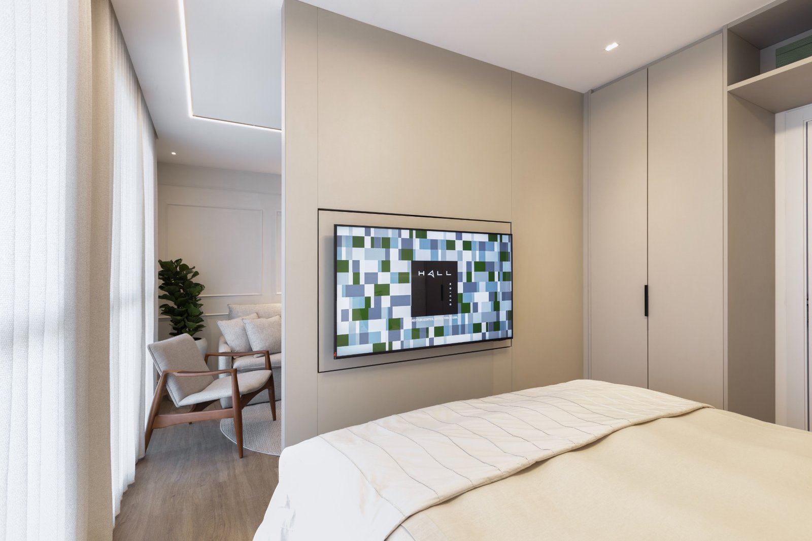 Quarto do apartamento decorado Hall Design