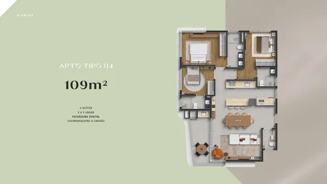 Planta do apartamento Tipo 04 do LYS Batel, 109 m², 3 suítes