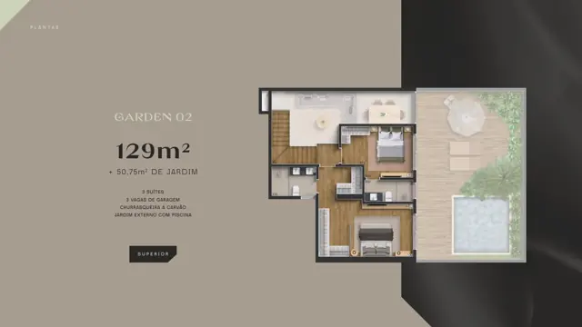 Planta do pavimento superior do Garden 02 do LYS Batel
