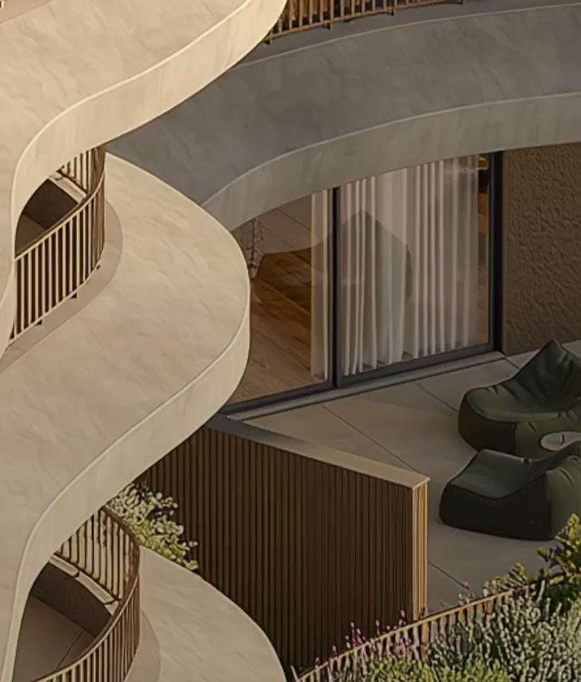 Varandas curvas do Edifício Puro com jardins suspensos, vistas de cima