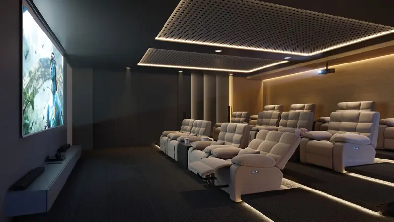 Cinema do Réve com poltronas reclináveis e forro iluminado