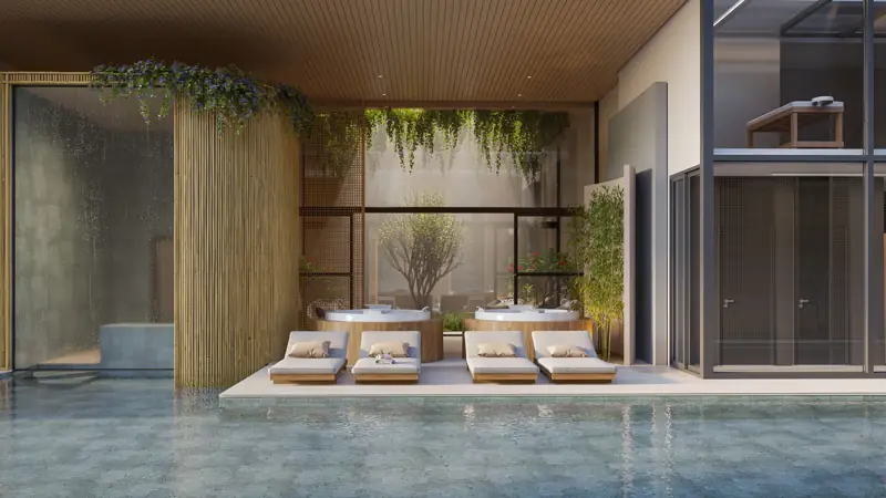 SPA com hidro do Réve com espreguiçadeiras, jardim suspenso e vidro