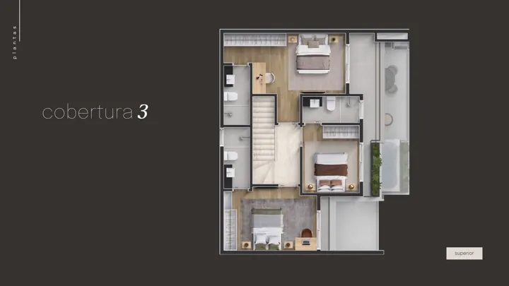Planta do Cobertura 3 do Réve, 134 a 143 m² (pavimento superior)