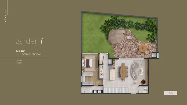 Planta do Garden 1 do Réve, 124 m² (pavimento inferior)