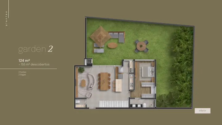 Planta do Garden 2 do Réve, 124 m² (pavimento inferior)