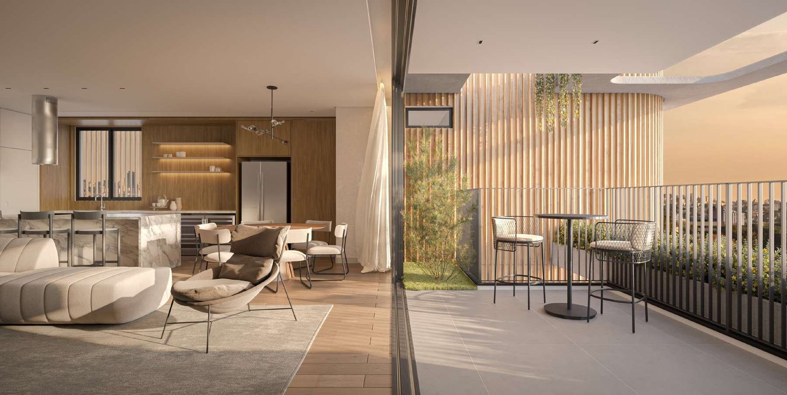 Living integrado à varanda de um apartamento tipo de 150 m² no Tauá, Juvevê